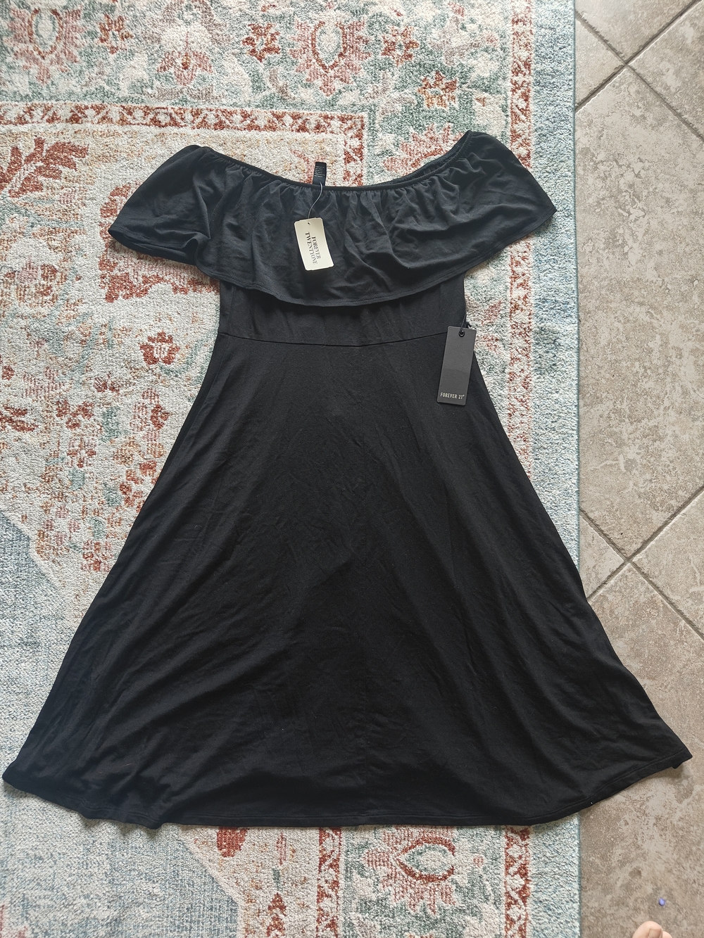 NWT Forever 21 Off-Shoulder Black Swing Dress